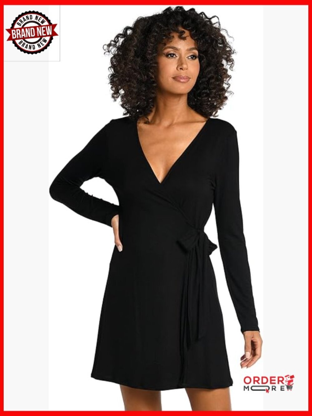 Long Sleeve Mini Dress Swimsuit Cover Up Wrap Front V-Neck Stretch